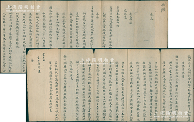 光绪三十二年（1906年）清代度支部“奏底”1件，事为“遵旨议奏山东道监察御史徐定超奏，矿政不修、利权外溢，请将已开之矿设法兴复一摺”，言明“朝廷特命唐炯以巡抚衔督办矿务，所奏滇铜铜苗旺盛，需宽筹铜本以期规复…洋铜充斥、铜价上涨…为挽回利权，实力整顿滇铜”等情，内容极其精彩；此奏摺长达数米，墨字俊秀，诚属清代钱法文献之精品，极富史料研究价值，保存较佳，敬请预览